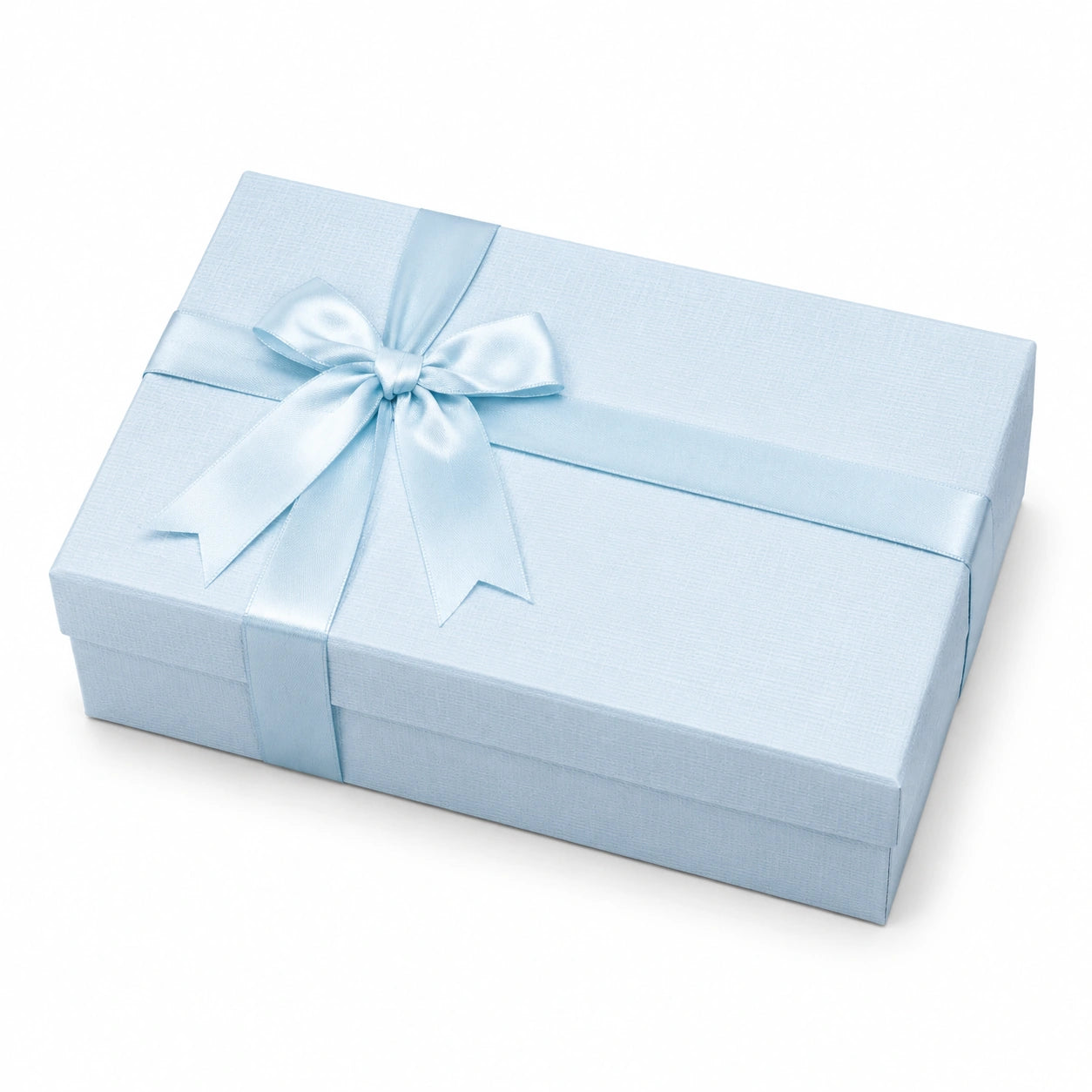 Boîte cadeau 30 x 20 x 8 cm en carton bleu clair avec ruban satiné et couvercle