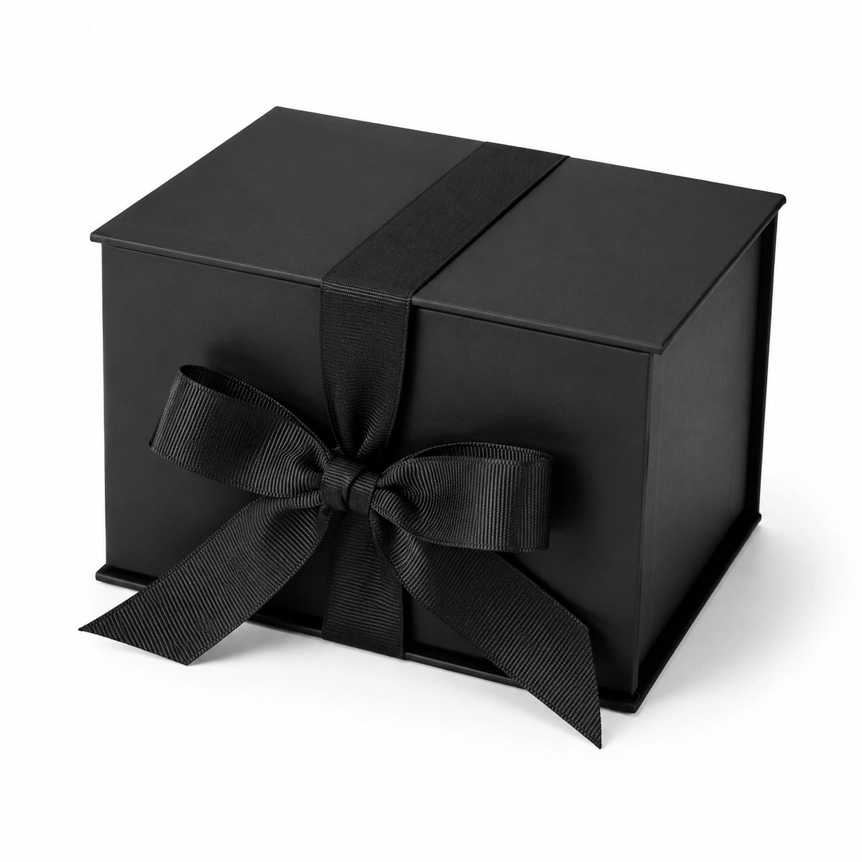 Boîte cadeau carrée 20 x 20 x 20 cm en carton noir avec ruban décoratif