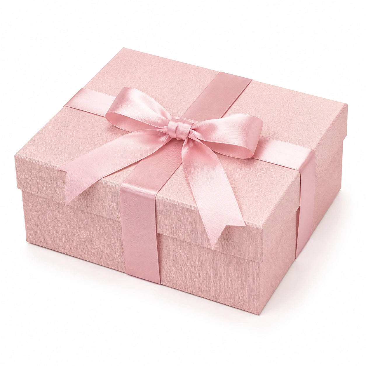 Boîte cadeau 25 x 18 x 9 cm en carton rose avec ruban satin et couvercle