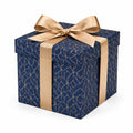 Boîte cadeau carrée 20 x 20 x 15 cm en carton bleu marine et doré avec couvercle décoratif