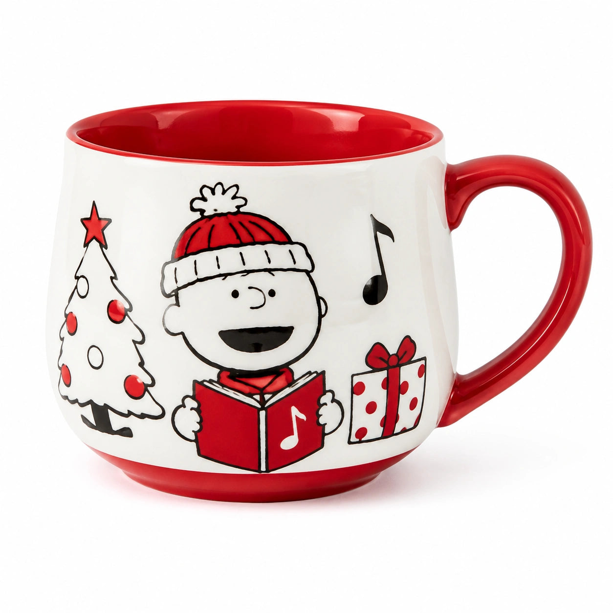 Mug 450 ml en céramique blanc et rouge pour boissons chaudes à motif festif