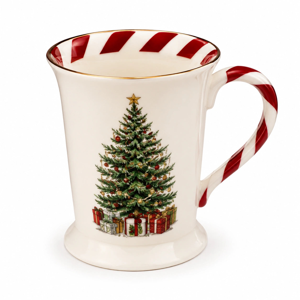 Mug en céramique 12 cm blanc rouge motif sapin pour boissons chaudes