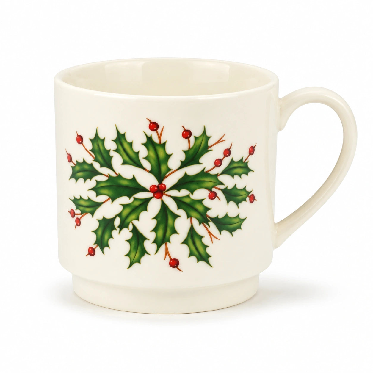 Mug en céramique 30 cl blanc à motif houx avec anse