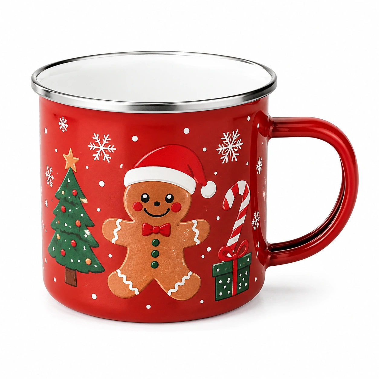 Mug 350 ml en acier émaillé rouge motif Noël avec poignée