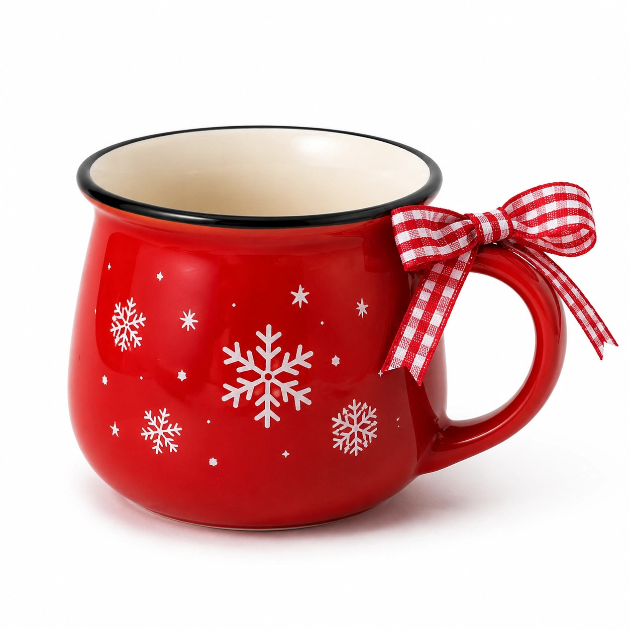 Mug 450 ml en céramique rouge à flocons de neige avec anse