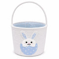 Panier de rangement rond 25 x 20 cm en coton blanc et bleu avec anse motif lapin