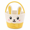 Panier de rangement rond 25 cm en corde de coton blanc et jaune motif lapin avec poignée