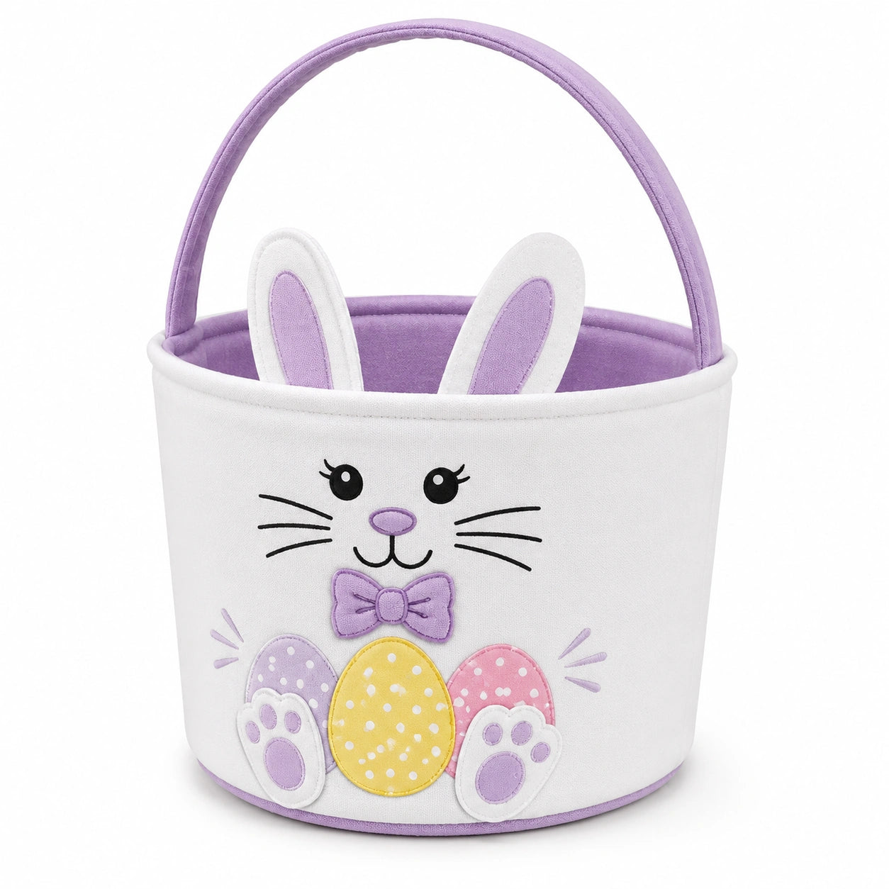 Panier de Pâques 25 cm en textile blanc violet pour friandises style lapin