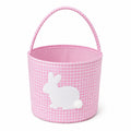 Panier de rangement rond 25 cm en tissu rose à carreaux avec anse motif lapin