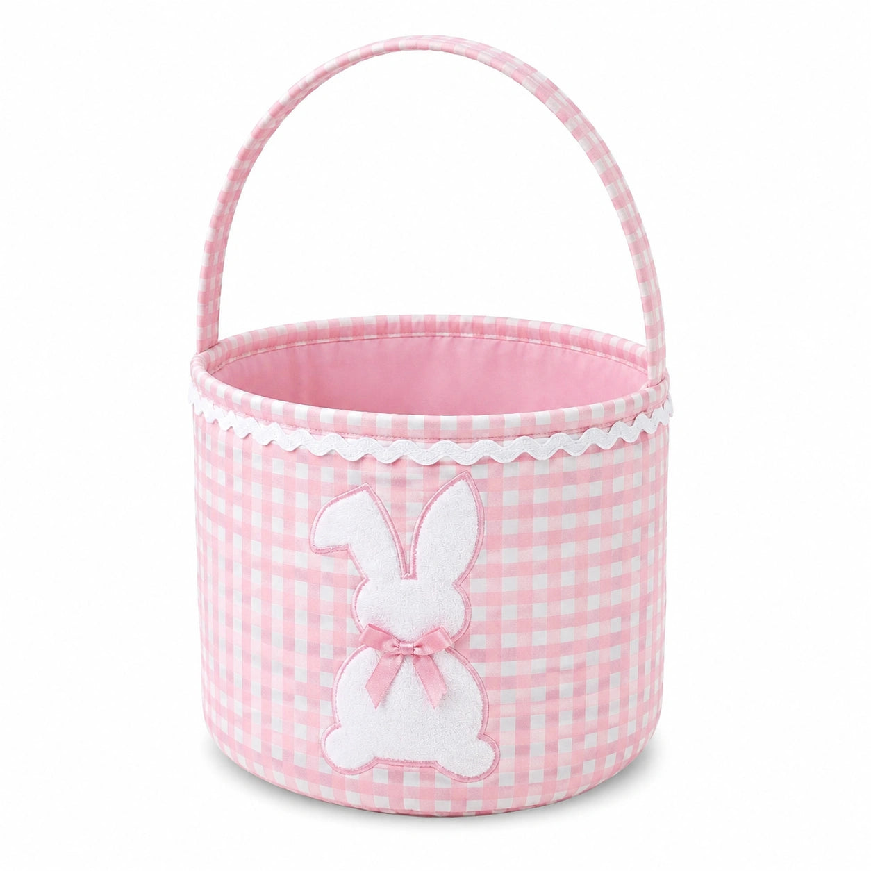 Panier de rangement rond 30 x 30 cm en tissu rose et blanc à carreaux avec poignée style enfant