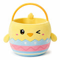 Panier de rangement rond 30 cm en peluche jaune motif poussin avec anse style ludique