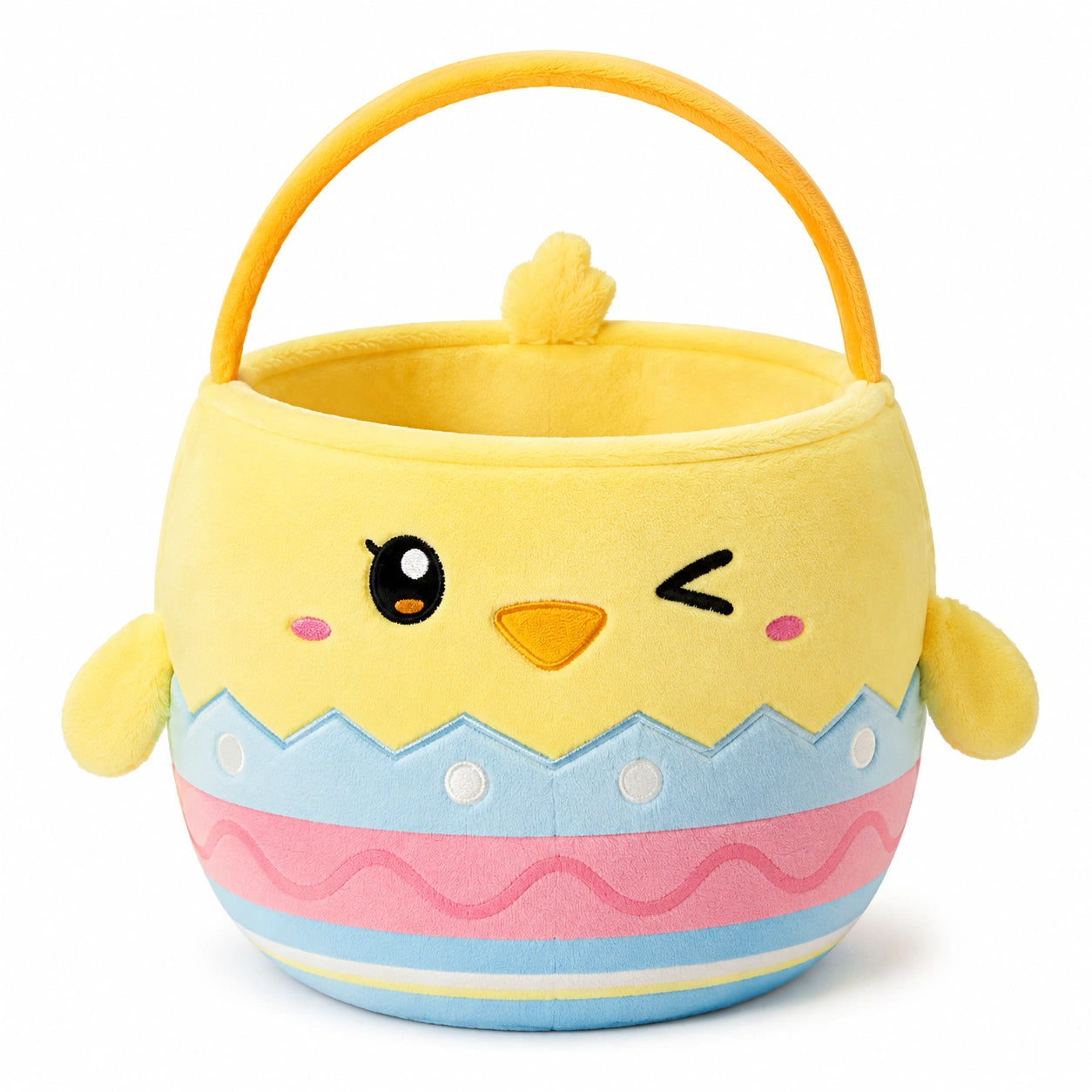 Panier de rangement rond 30 cm en peluche jaune motif poussin avec anse style ludique