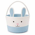 Panier de rangement 30 x 28 cm en coton blanc/bleu style lapin avec anses
