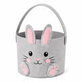 Panier de rangement rond 22 cm en feutre gris rose motif lapin avec anse