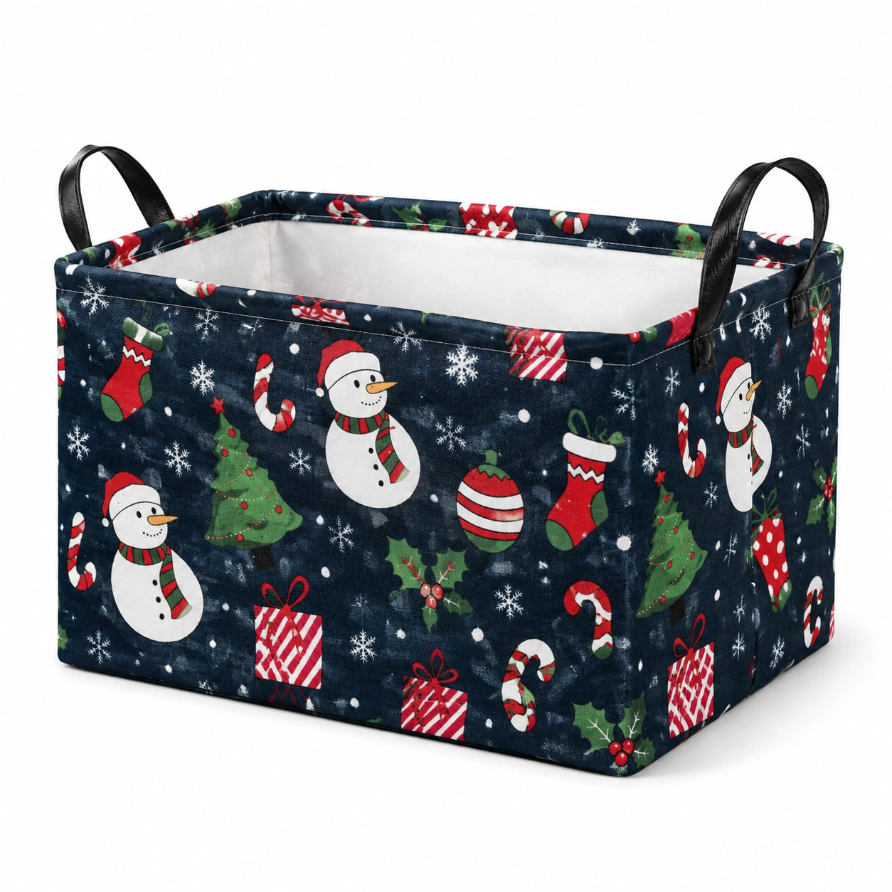 Panier de rangement 38 cm en tissu bleu à motifs hivernaux pliable avec poignées