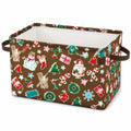 Panier de rangement 40 x 30 x 30 cm en tissu marron à motifs hivernaux avec poignées