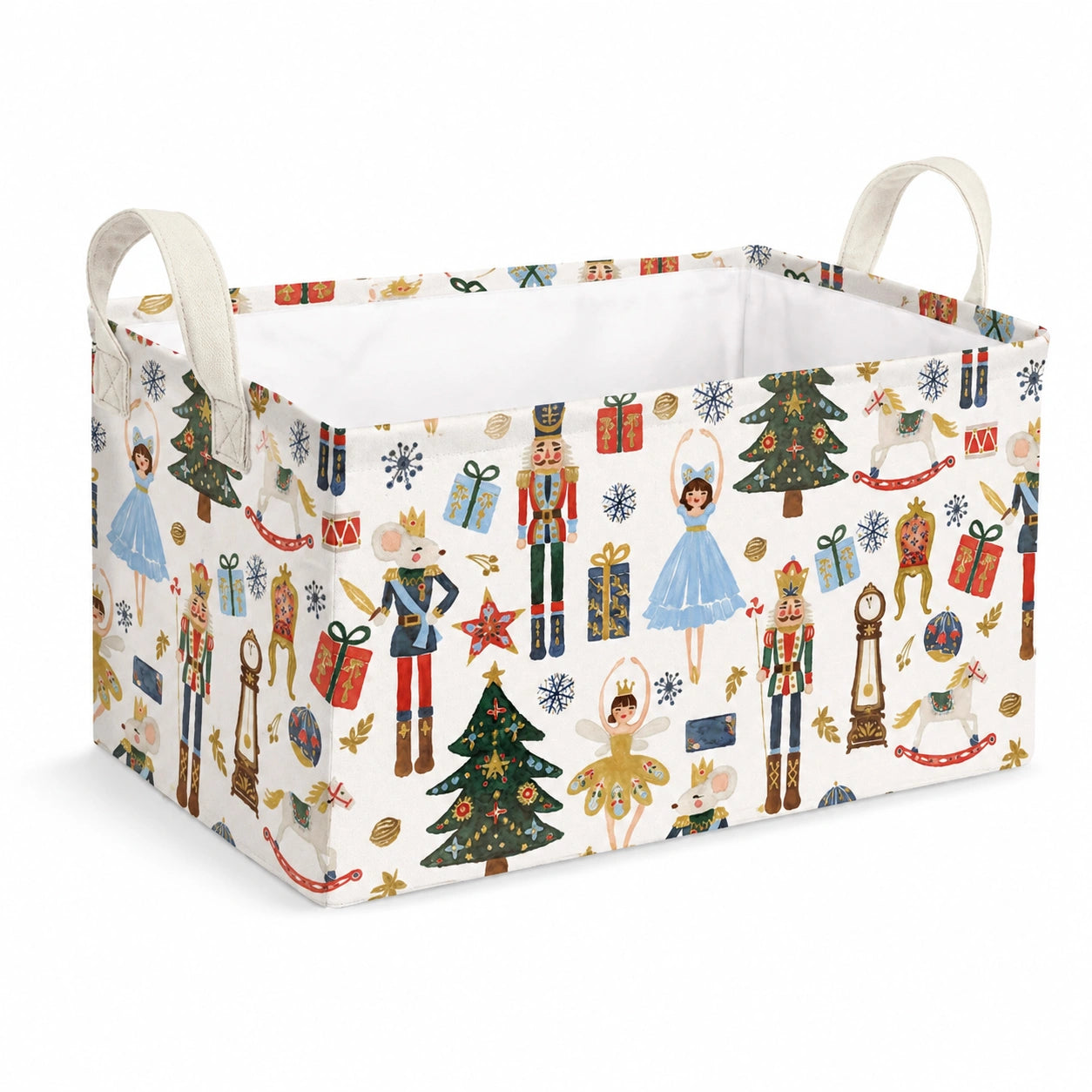 Panier de rangement 40 x 30 x 30 cm en tissu blanc imprimé avec poignées pliable