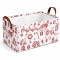 Panier de rangement 38 x 26 x 25 cm en tissu blanc rouge à anses pour rangement décoratif festif