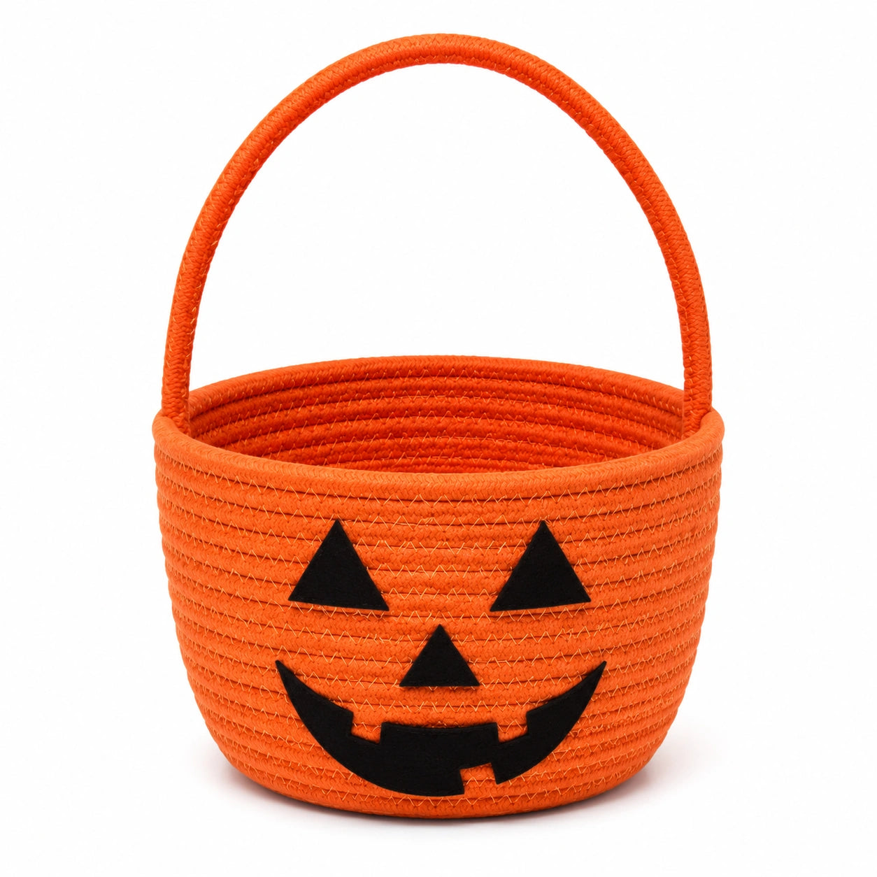 Panier de rangement rond 25 cm en corde de coton orange à motif citrouille avec anse