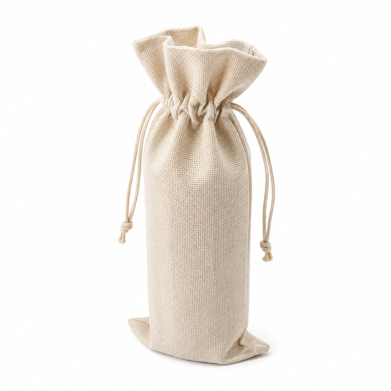 Sac pour bouteille 12 x 12 x 35 cm en toile de coton écru à cordon coulissant