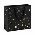 Sac cadeau 26 x 12 x 32 cm en papier noir à étoiles avec poignées en corde