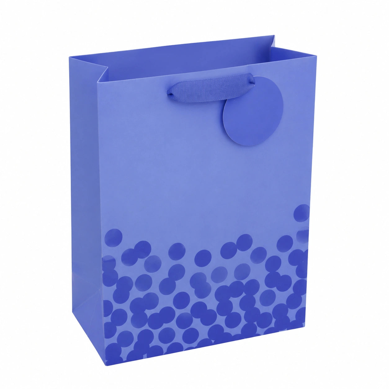 Sac cadeau 21 x 10 x 27 cm en papier bleu à poignées ruban décor à pois