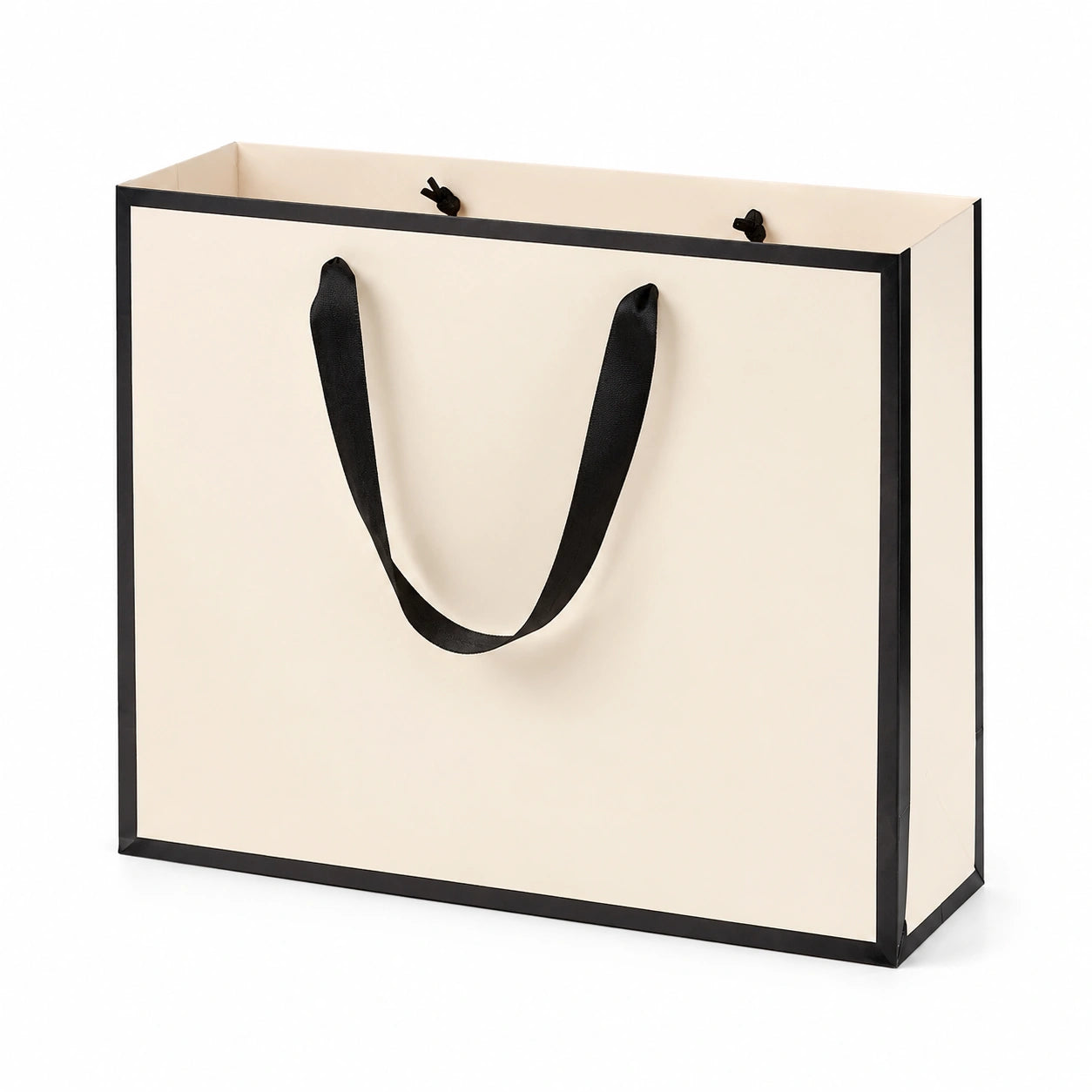 Sac cadeau 32 x 12 x 25 cm en papier crème et noir à poignées ruban style élégant