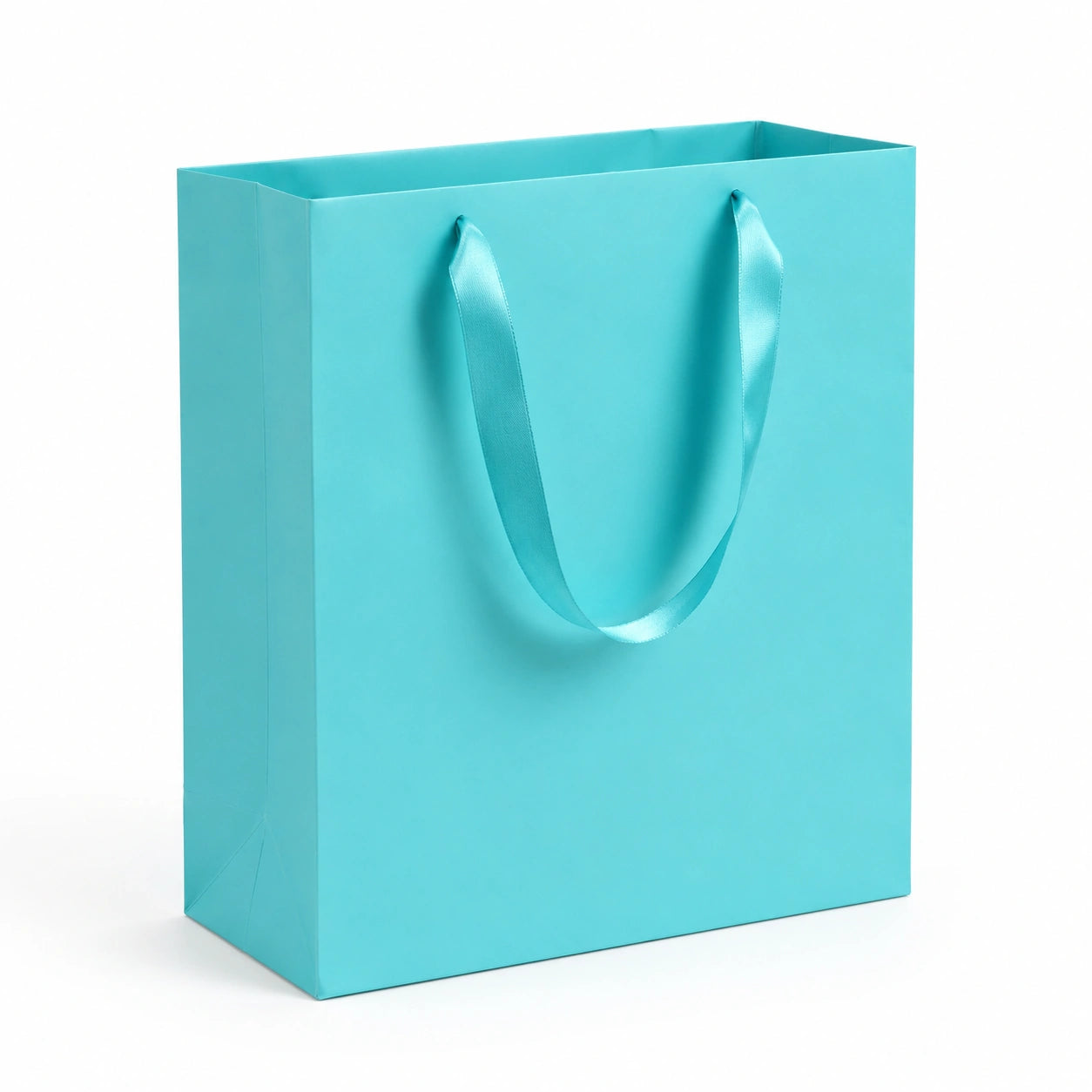 Sac cadeau 26 x 12 x 32 cm en papier turquoise avec poignées ruban