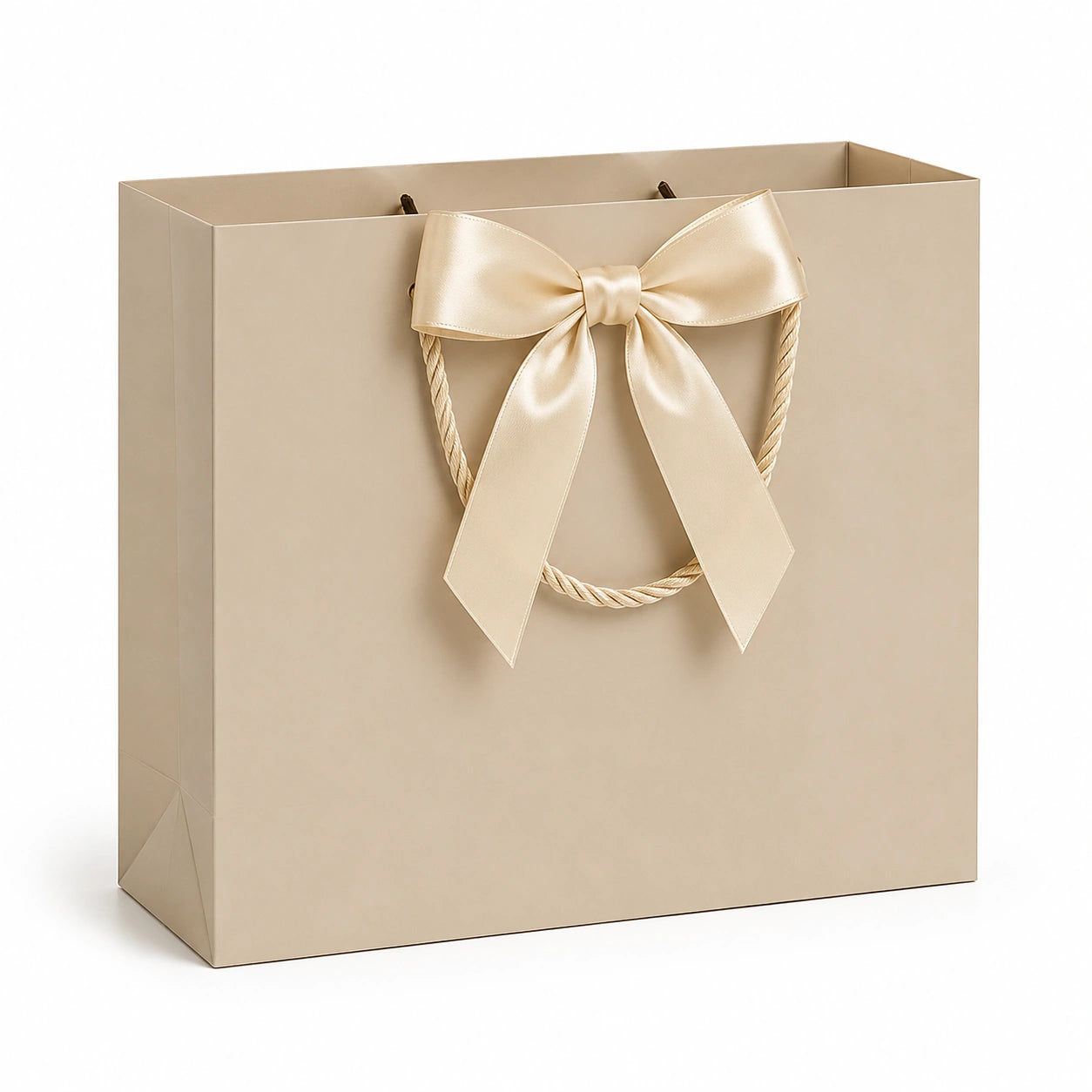 Sac cadeau en papier 32 x 12 x 26 cm beige avec nœud en satin style élégant